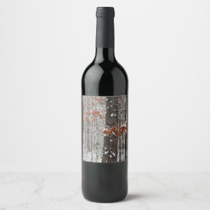 Snow Covered Oak Trees Winter Nature Photography Wine Label