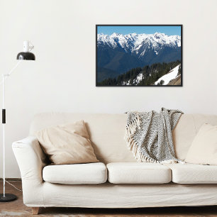 Snow Covered Olympic Mountains Photo Glossy Poster