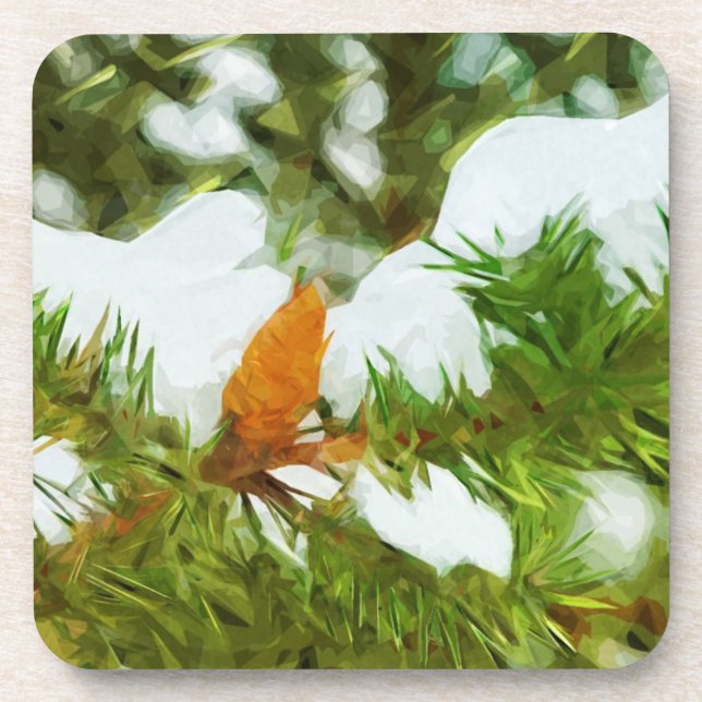 Snow covered Pine Abstract Impressionism Coaster (Front)