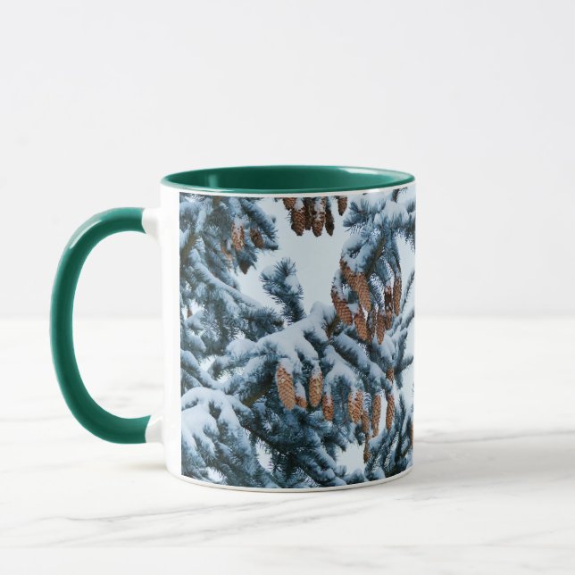 Snow Covered Pine Branches and Cones  Mug (Left)