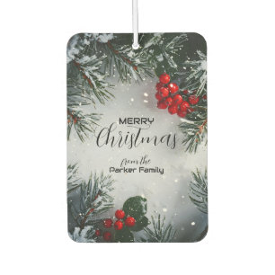 Snow-Covered Pine, Holly Berries, Non Photo Car Air Freshener