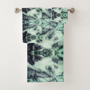 Snow Covered Pine Needles Winter Nature Abstract   Bath Towel Set