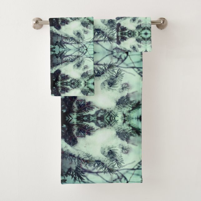 Snow Covered Pine Needles Winter Nature Abstract   Bath Towel Set (Insitu)