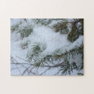 Snow Covered Pine Needles Winter Nature  Jigsaw Puzzle