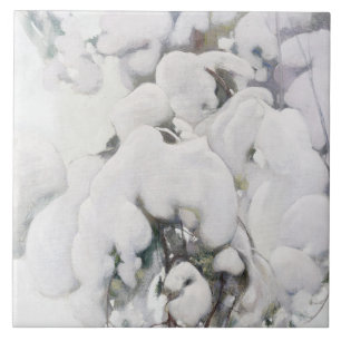 Snow Covered Pine Saplings (by Pekka Halonen) Ceramic Tile