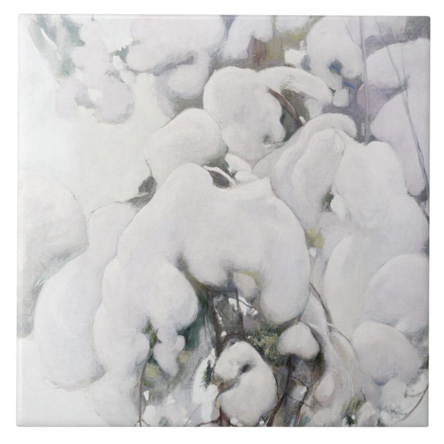 Snow Covered Pine Saplings (by Pekka Halonen) Ceramic Tile (Front)