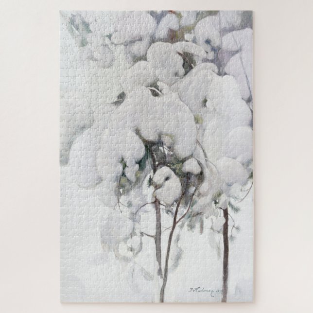 Snow Covered Pine Saplings (by Pekka Halonen) Jigsaw Puzzle (Vertical)