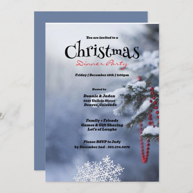 Snow Covered Pine Tree Christmas Party Invitation (Front/Back)