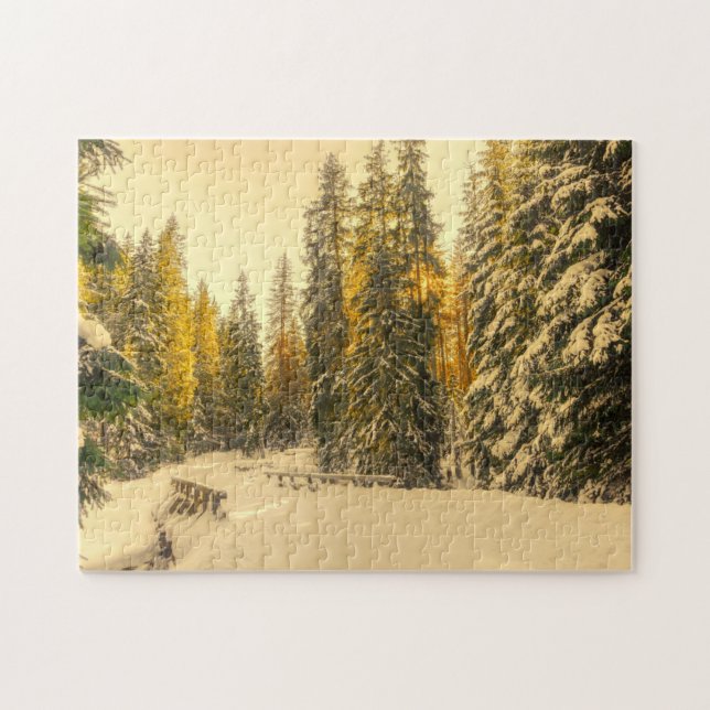 Snow Covered Pine Trees Forest Nature Photo Jigsaw Puzzle (Horizontal)