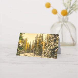 Snow Covered Pine Trees Forest Nature Photo Place Card