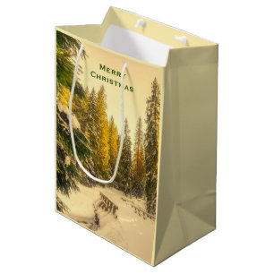 Snow Covered Pine Trees Forest Photo Christmas Medium Gift Bag