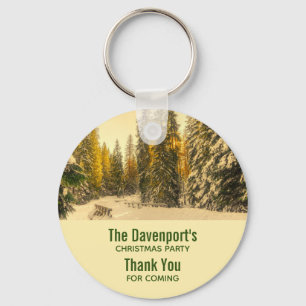 Snow Covered Pine Trees Forest Photo Party Thanks Key Ring