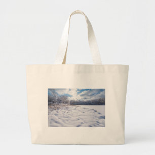 Snow Covered Pond and Woodlands at Salem Hills Large Tote Bag