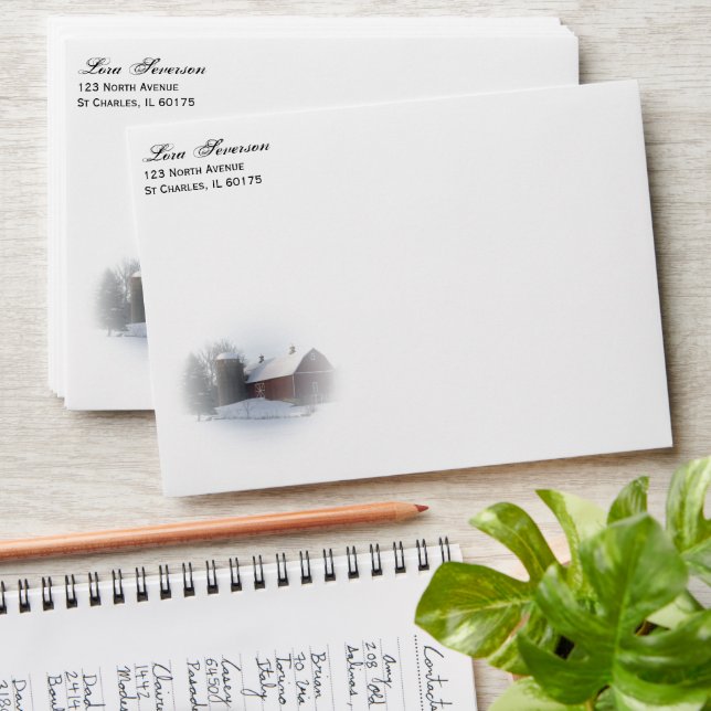 Snow Covered Red Barn and Silo Envelopes (Stacked)