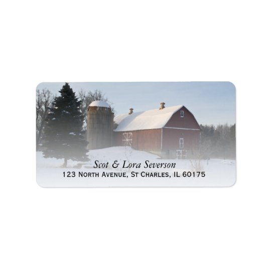 Snow Covered Red Barn Return Address Address Label