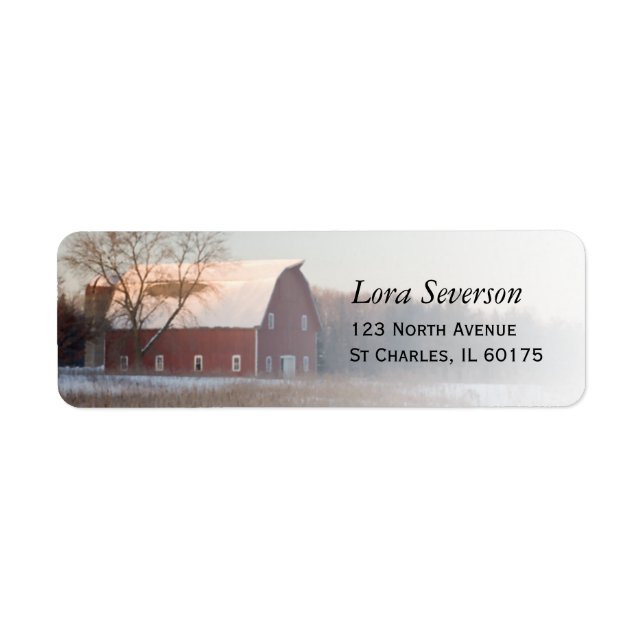 Snow Covered Red Barn Return Address Label (Front)