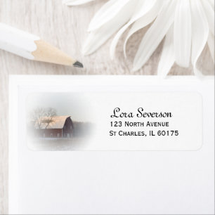 Snow Covered Red Country Barn Return Address Label