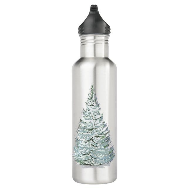 Snow Covered Spruce Tree Illustration 710 Ml Water Bottle (Right)