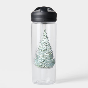 Snow Covered Spruce Tree Illustration Water Bottle