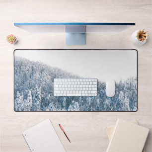 Snow covered spruce winter forest desk mat