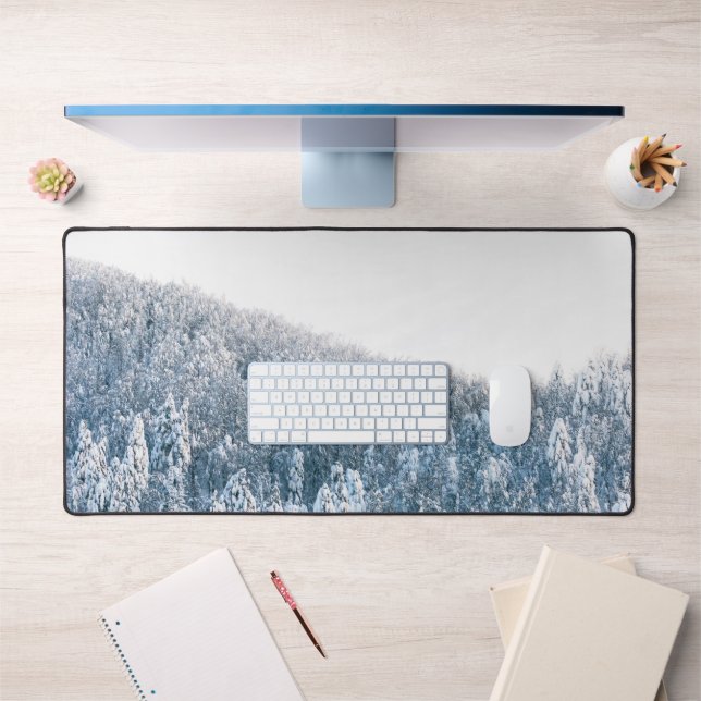 Snow covered spruce winter forest desk mat (Office 1)