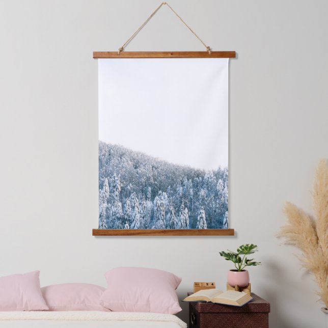 Snow covered spruce winter forest hanging tapestry (Bedroom)