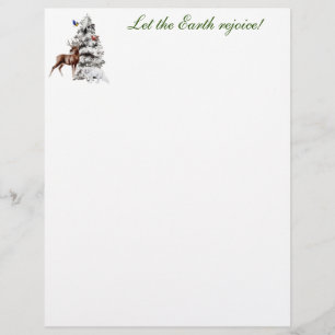 Snow Covered Tree with Wildlife and Birds Custom Letterhead