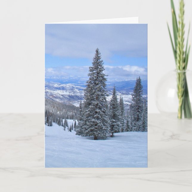 Snow-Covered Trees and Mountains Holiday Card (Front)