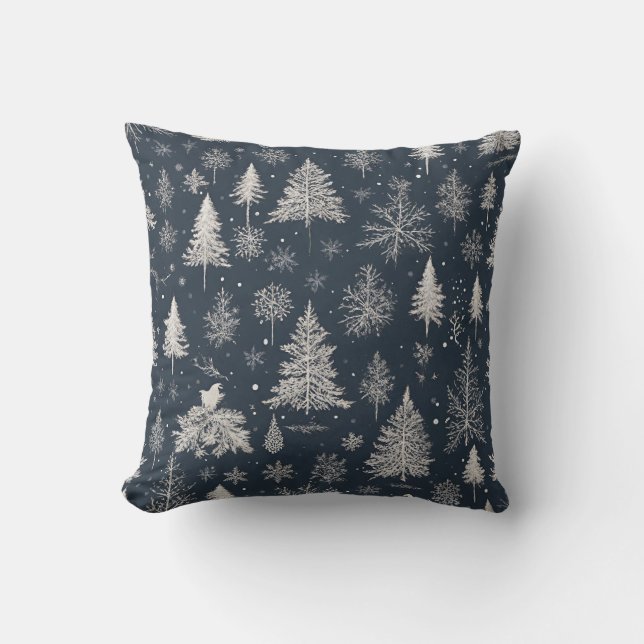 snow-covered trees and snowflakes cushion (Front)