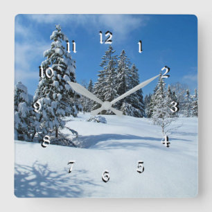 Snow-Covered Trees, Beautiful Winter Scene Square Wall Clock