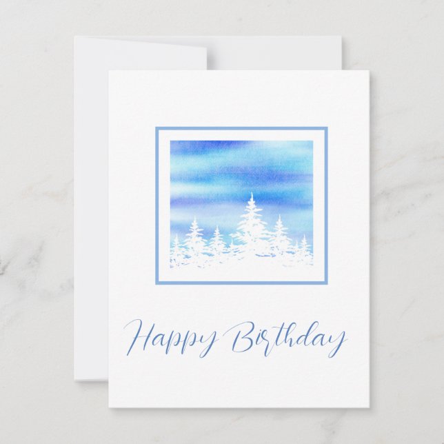 Snow Covered Trees Blue Violet Watercolor Card (Front)