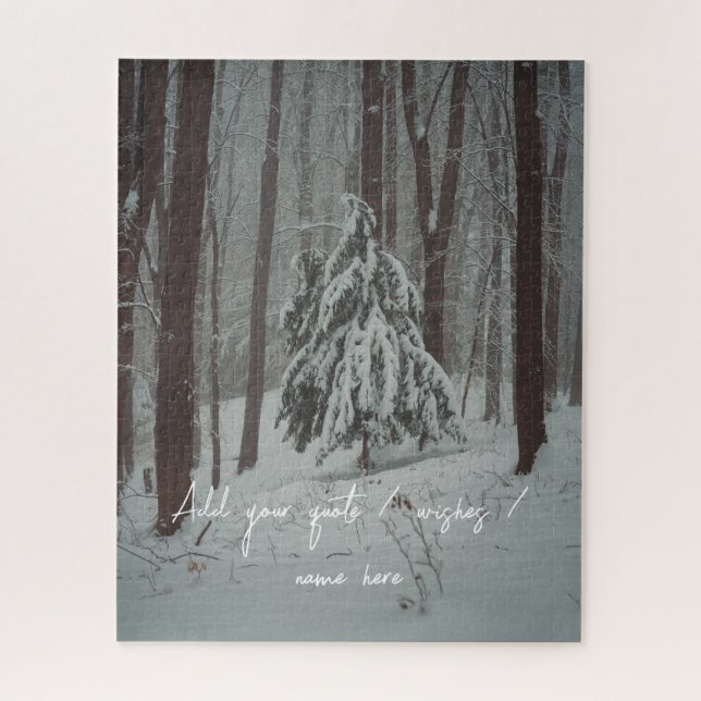 Snow-covered trees in the misty winter forest jigsaw puzzle (Vertical)