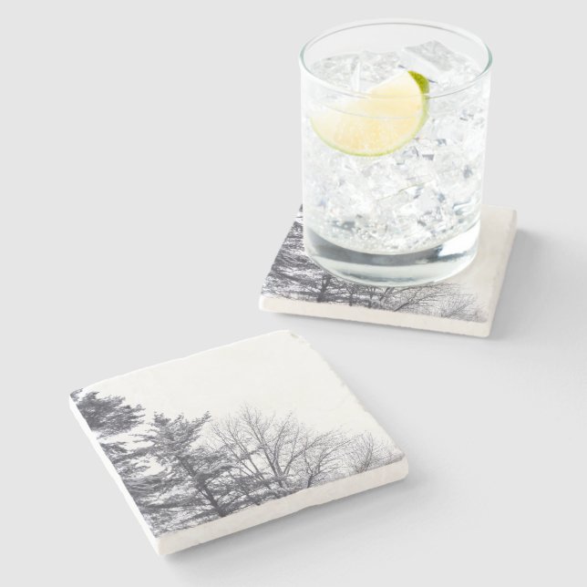 Snow-covered Trees: Vertical Stone Coaster (Side)