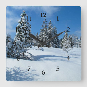 Snow-Covered Trees, Winter Scene Square Wall Clock