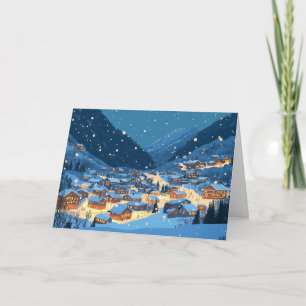 Snow-Covered Village with Lights Card