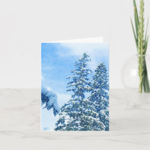 Snow Covered Winter Blue Pine Trees Holiday Card