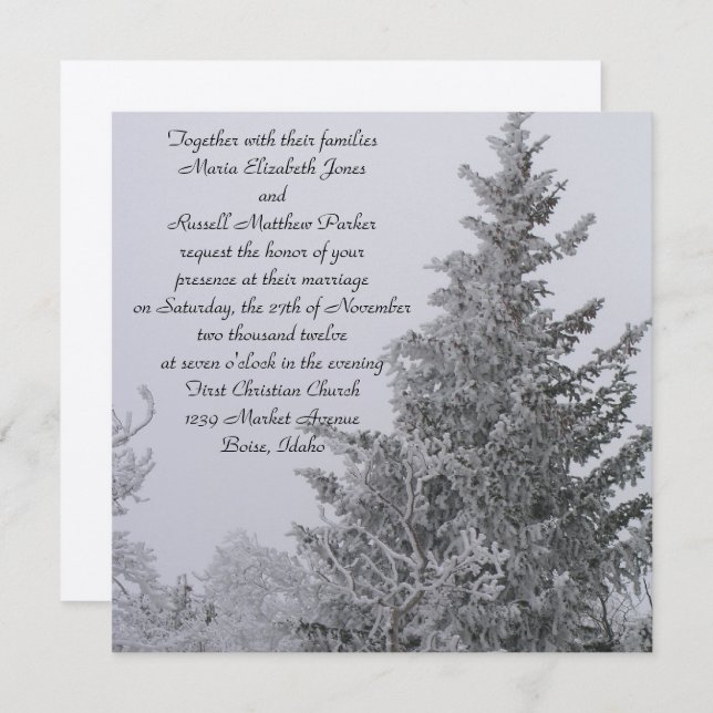 Snow Covered Winter Pine Wedding Invitation (Front/Back)