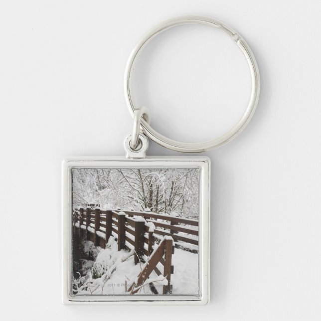 Snow Covered Wooden Bridge Key Ring (Front)