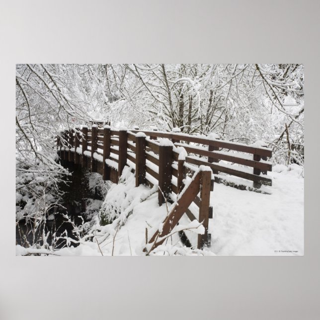Snow Covered Wooden Bridge Poster (Front)