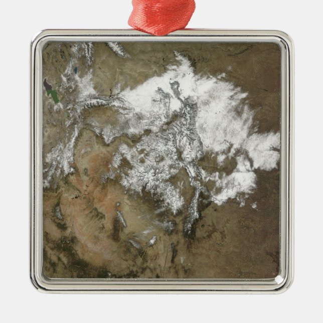 Snow covers the Rocky Mountains in United State Metal Tree Decoration (Front)