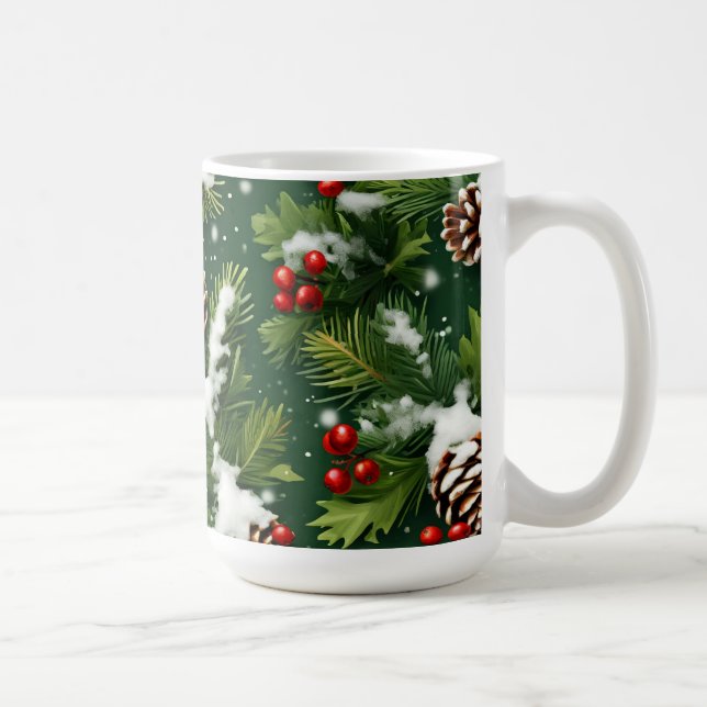 snow-crusted pinecones and holly festive cup (Right)