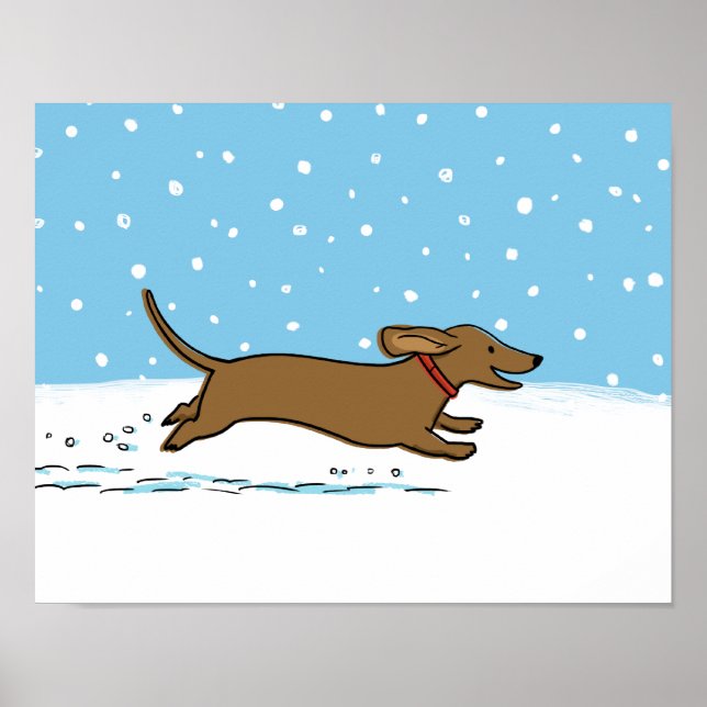 Snow Dachshund - Happy Winter Wiener Dog Holiday Poster (Front)