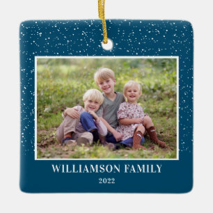Snow Dark Blue Keepsake Photo Family Ceramic Ornament