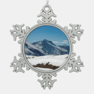 Snow Davos Switzerland Holiday Card Poster Photo B Snowflake Pewter Christmas Ornament