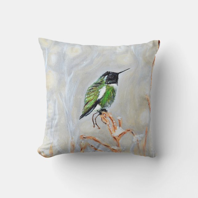 Snow Day Hummingbird Painting Postcard Cushion (Front)