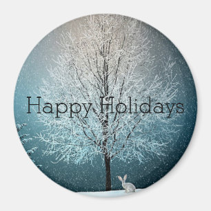 Snow Day, Snow Covered Tree, Bunny Magnet