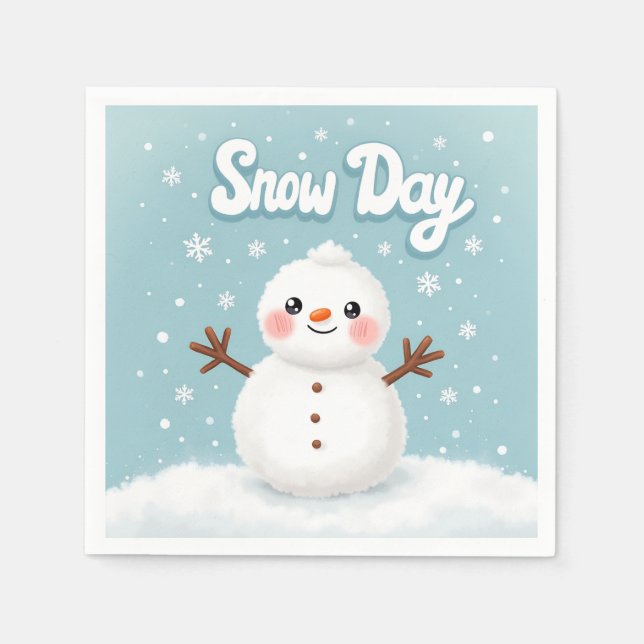 Snow Day Snowman Winter Napkin (Front)