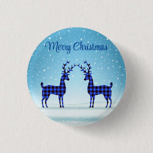 Snow Day with Blue Plaid Reindeer  3 Cm Round Badge