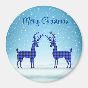 Snow Day with Blue Plaid Reindeer Magnet