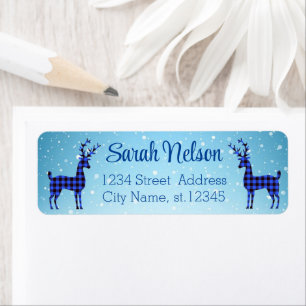 Snow Day with Blue Plaid Reindeer  Return Address Label